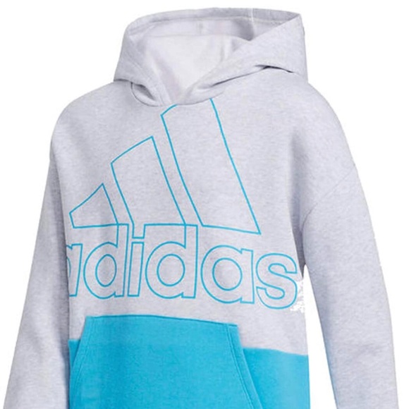 Adidas Kids Hooded Fleece Sweatshirt Pullover Gray - Picture 8 of 11